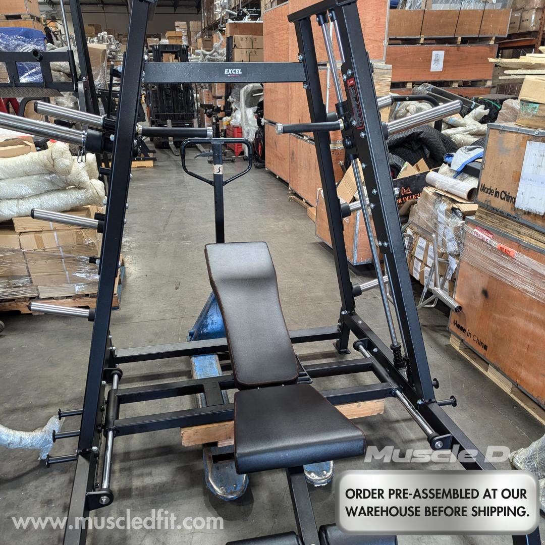 Excel Convergent Bench / Incline / Decline Press Combo - Muscle D Fitness - Plate Load Chest Press - Band Compatible - Grit Grind Strength