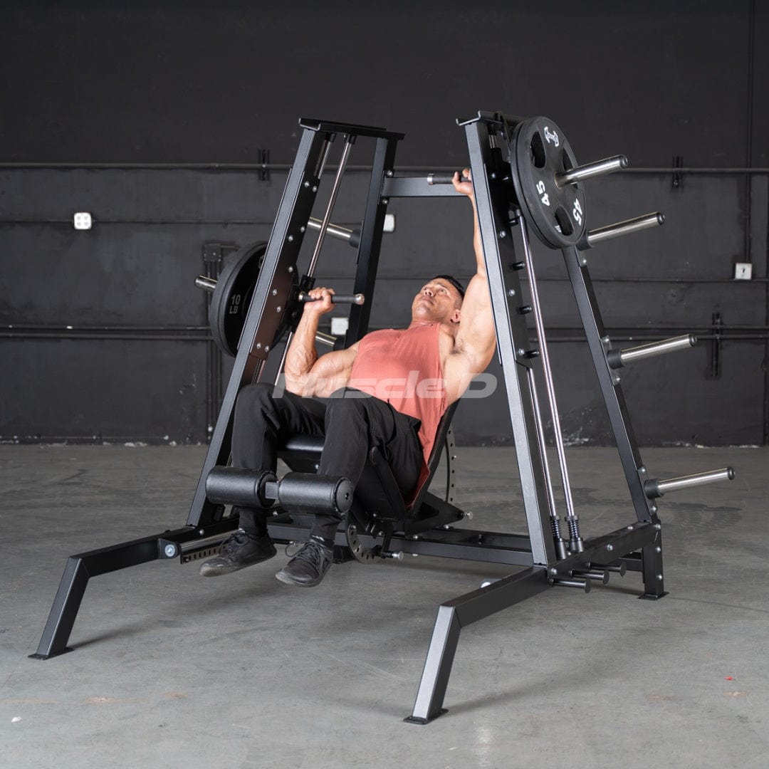 Excel Convergent Bench / Incline / Decline Press Combo - Muscle D Fitness - Plate Load Chest Press - Band Compatible - Grit Grind Strength