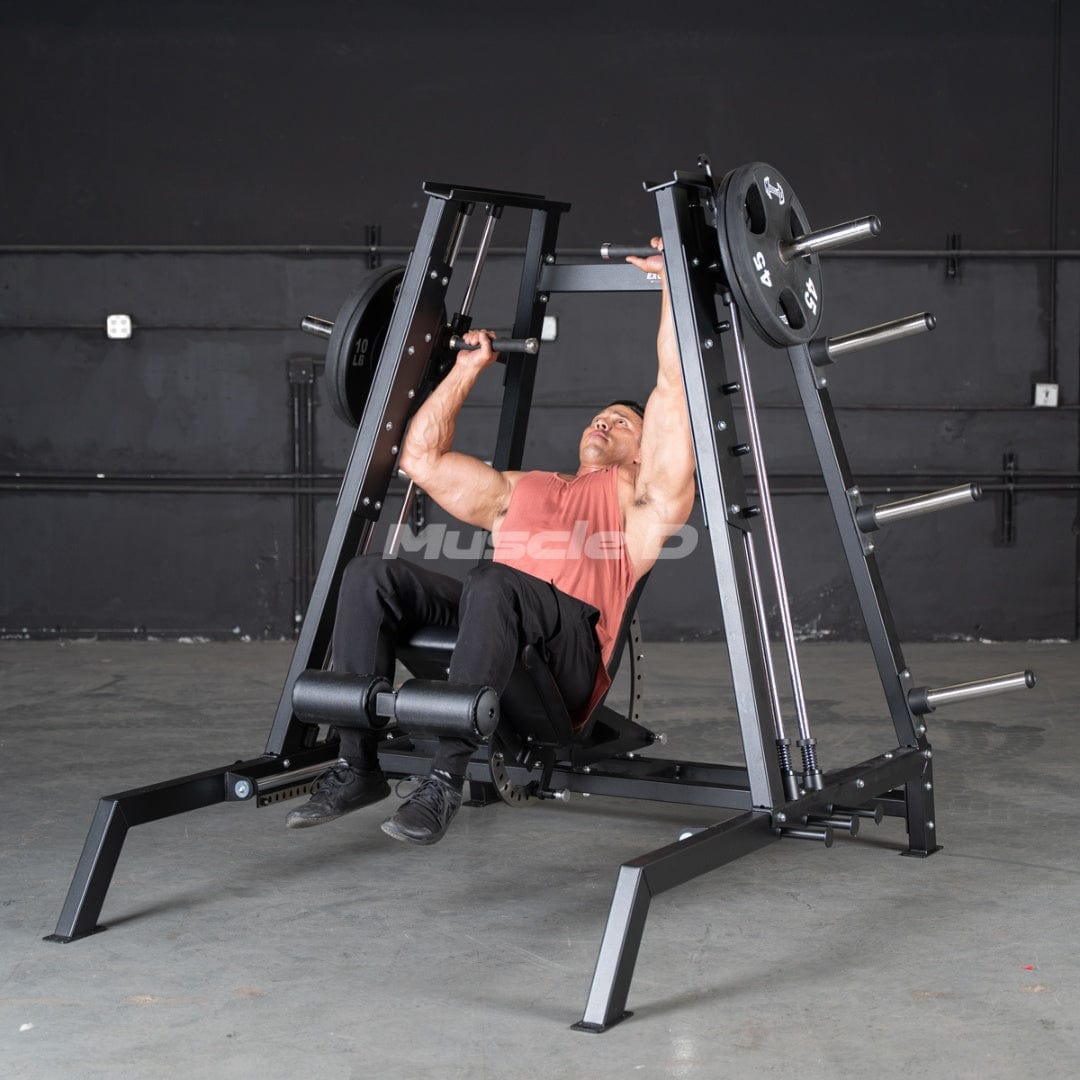 Excel Convergent Bench / Incline / Decline Press Combo - Muscle D Fitness - Plate Load Chest Press - Band Compatible - Grit Grind Strength