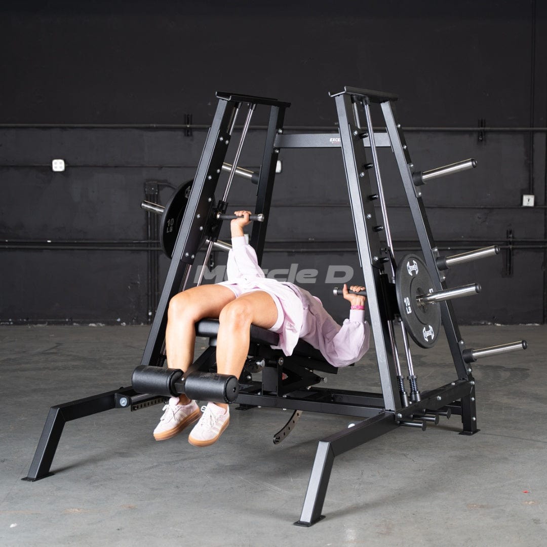 Excel Convergent Bench / Incline / Decline Press Combo - Muscle D Fitness - Plate Load Chest Press - Band Compatible - Grit Grind Strength