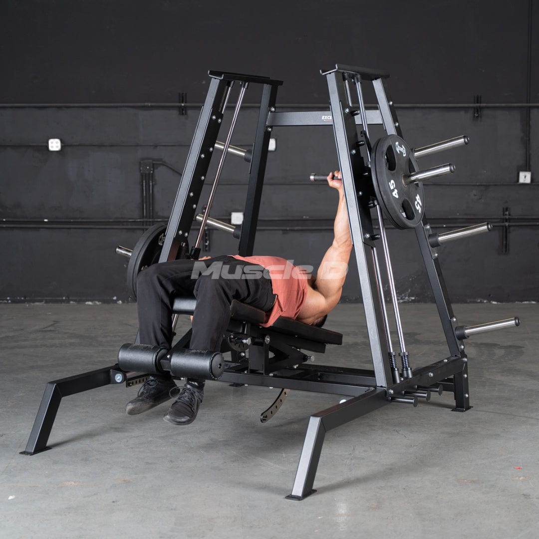 Excel Convergent Bench / Incline / Decline Press Combo - Muscle D Fitness - Plate Load Chest Press - Band Compatible - Grit Grind Strength