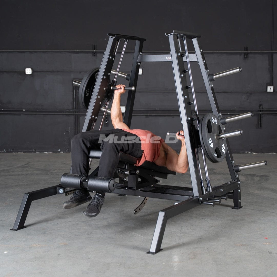 Excel Convergent Bench / Incline / Decline Press Combo - Muscle D Fitness - Plate Load Chest Press - Band Compatible - Grit Grind Strength