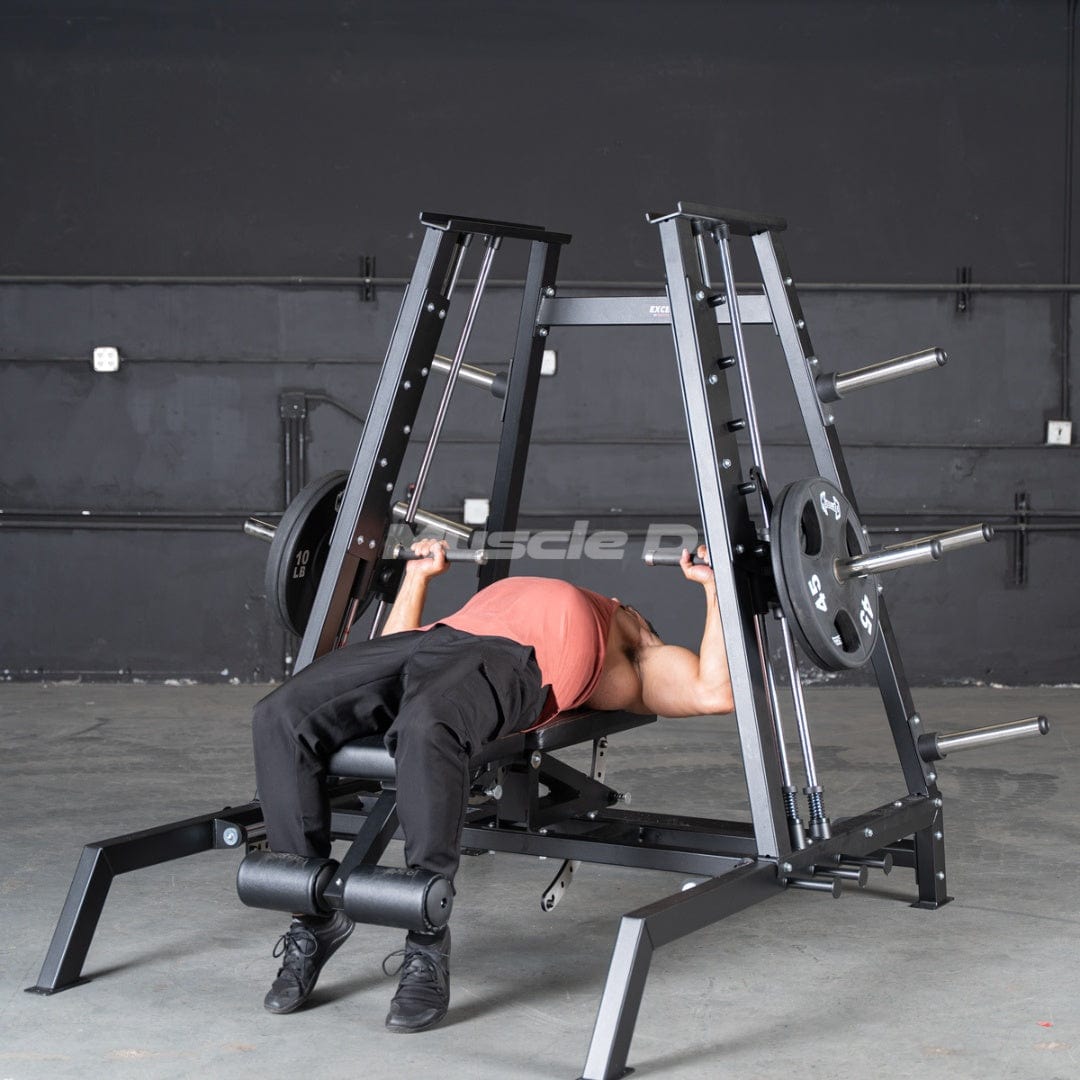 Excel Convergent Bench / Incline / Decline Press Combo - Muscle D Fitness - Plate Load Chest Press - Band Compatible - Grit Grind Strength