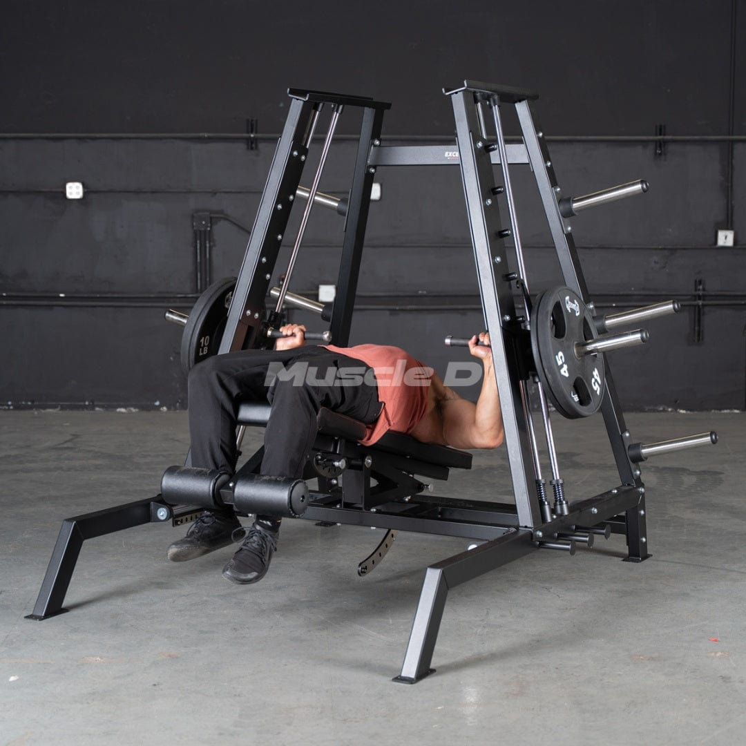 Excel Convergent Bench / Incline / Decline Press Combo - Muscle D Fitness - Plate Load Chest Press - Band Compatible - Grit Grind Strength