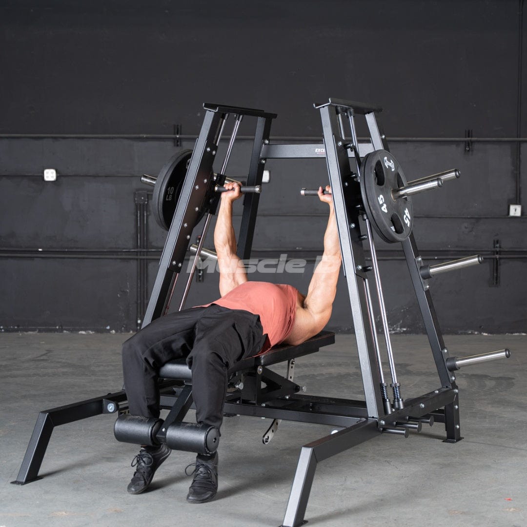 Excel Convergent Bench / Incline / Decline Press Combo - Muscle D Fitness - Plate Load Chest Press - Band Compatible - Grit Grind Strength
