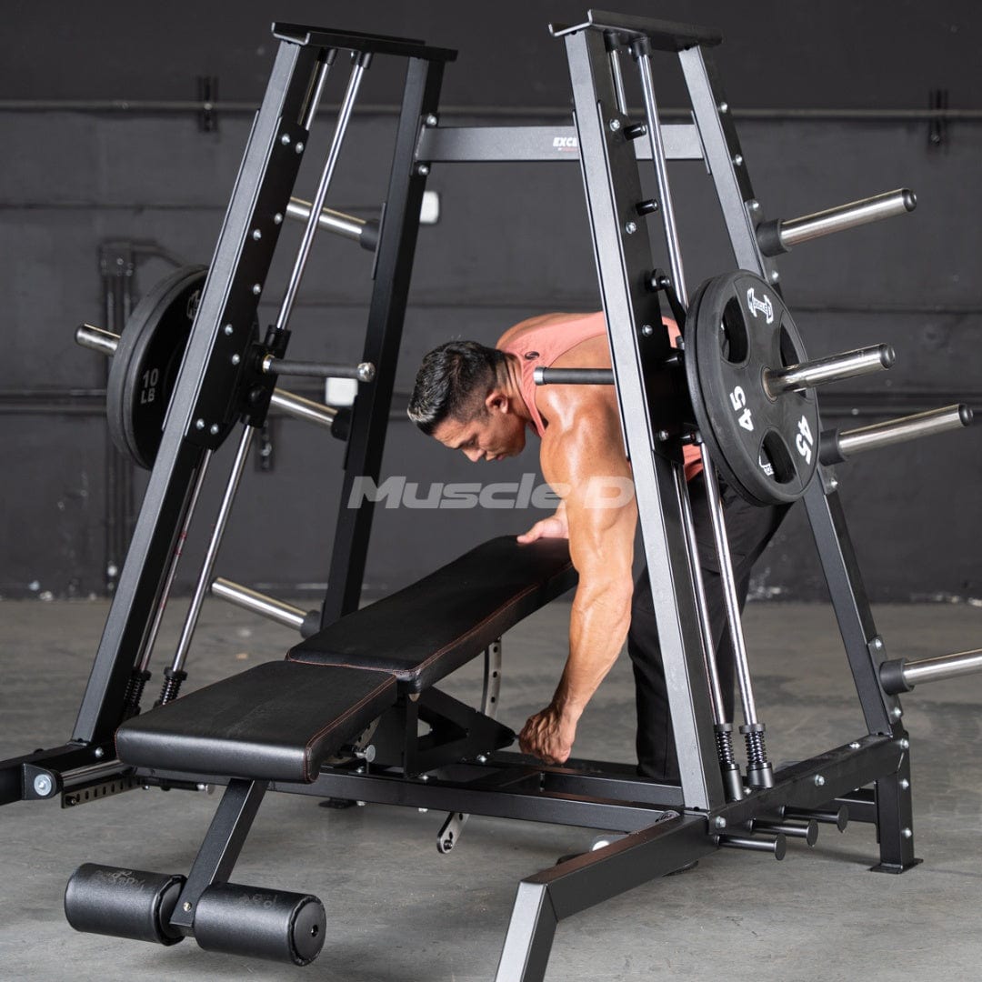 Excel Convergent Bench / Incline / Decline Press Combo - Muscle D Fitness - Plate Load Chest Press - Band Compatible - Grit Grind Strength