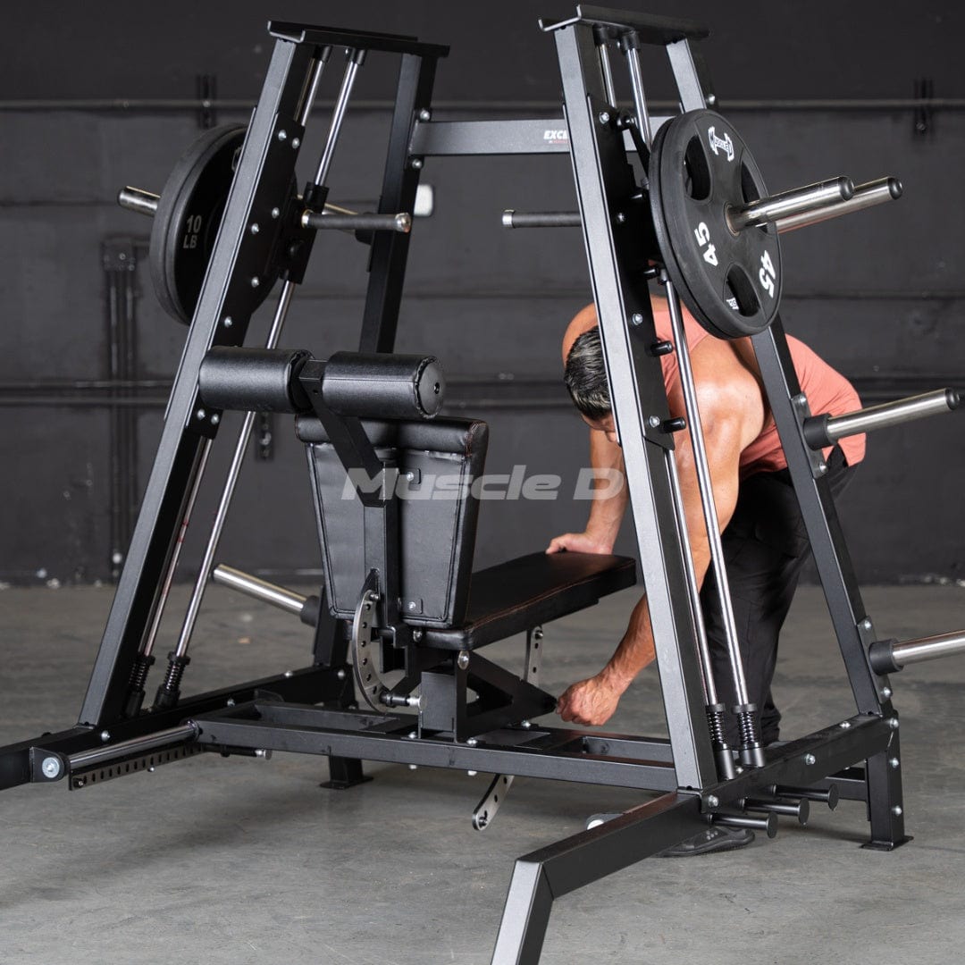 Excel Convergent Bench / Incline / Decline Press Combo - Muscle D Fitness - Plate Load Chest Press - Band Compatible - Grit Grind Strength