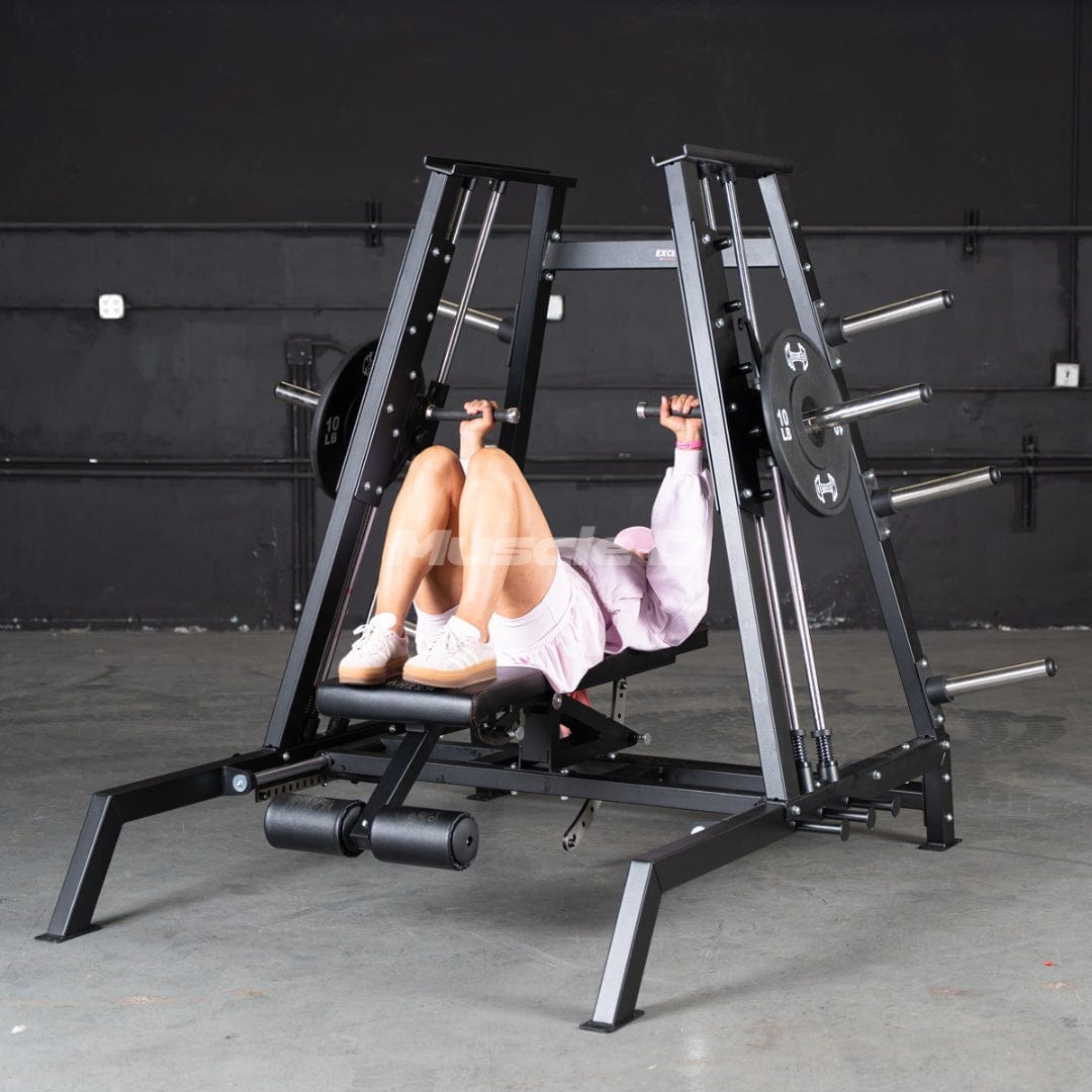 Excel Convergent Bench / Incline / Decline Press Combo - Muscle D Fitness - Plate Load Chest Press - Band Compatible - Grit Grind Strength