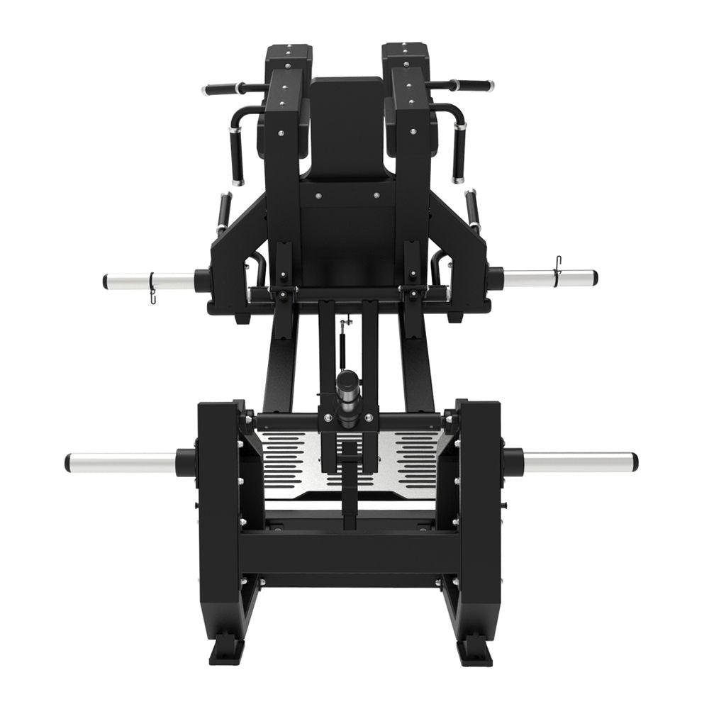 Excel Glute Line Hack Squat / Front Squat - Muscle D Fitness - Plate Load Squat Machine - Counter Balanced - Plate Storage Pegs - Grit Grind Strength