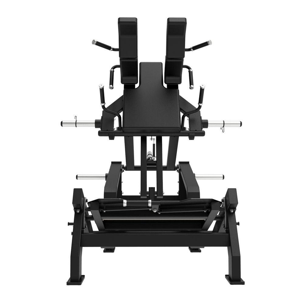 Excel Glute Line Hack Squat / Front Squat - Muscle D Fitness - Plate Load Squat Machine - Counter Balanced - Plate Storage Pegs - Grit Grind Strength