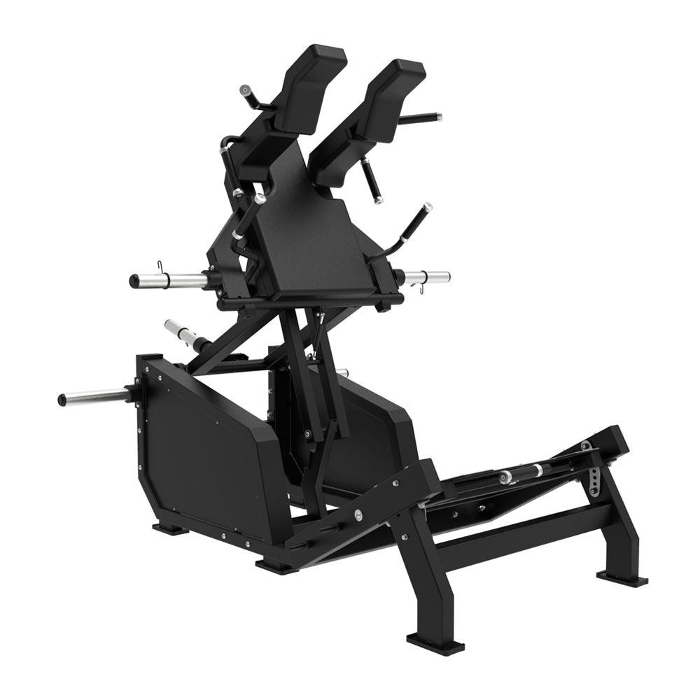 Excel Glute Line Hack Squat / Front Squat - Muscle D Fitness - Plate Load Squat Machine - Counter Balanced - Plate Storage Pegs - Grit Grind Strength