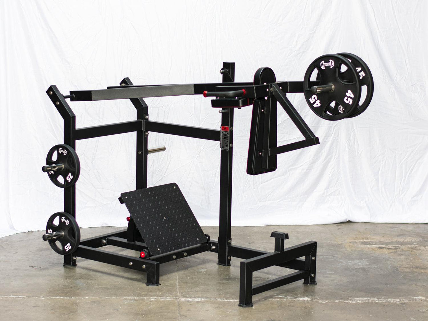 Excel Pendulum Squat - Muscle D Fitness - Plate Load Squat Machine - weight Storage Pegs - Adjustable Foot Plate - Grit Grind Strength