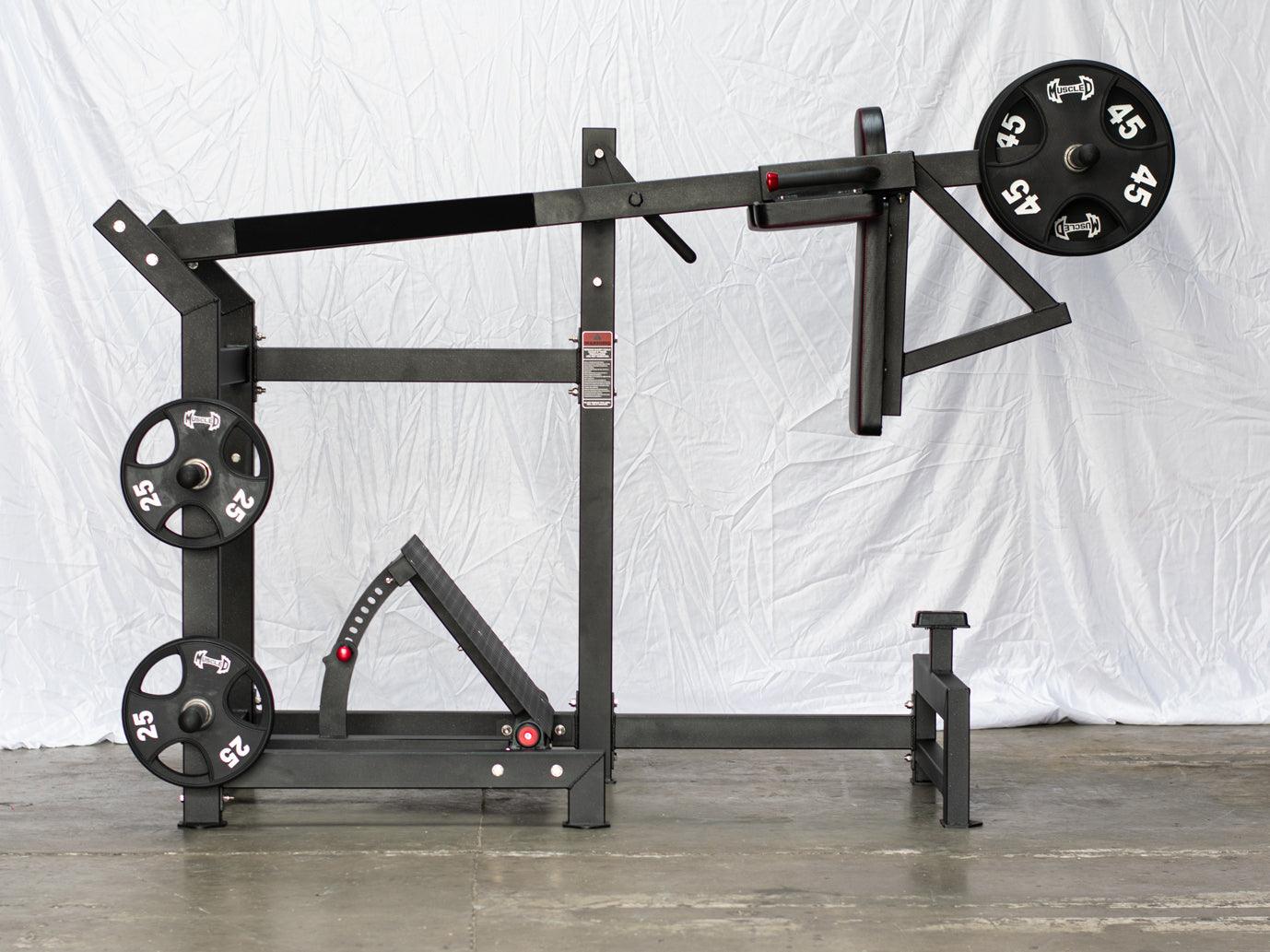 Excel Pendulum Squat - Muscle D Fitness - Plate Load Squat Machine - weight Storage Pegs - Adjustable Foot Plate - Grit Grind Strength