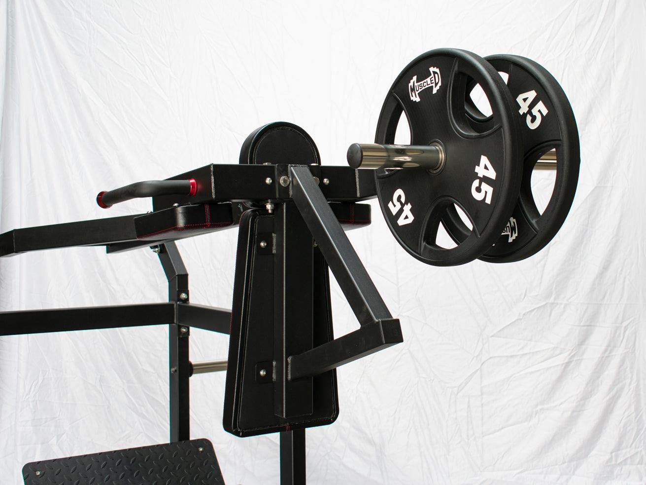 Excel Pendulum Squat - Muscle D Fitness - Plate Load Squat Machine - weight Storage Pegs - Adjustable Foot Plate - Grit Grind Strength
