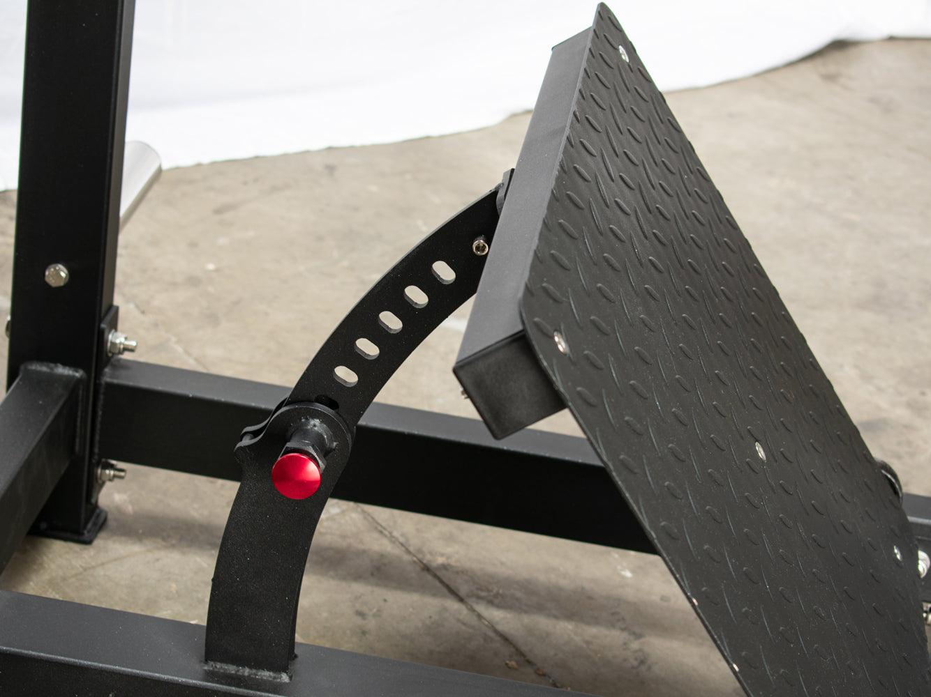 Excel Pendulum Squat - Muscle D Fitness - Plate Load Squat Machine - weight Storage Pegs - Adjustable Foot Plate - Grit Grind Strength