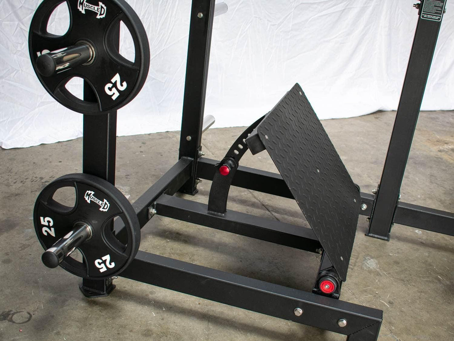 Excel Pendulum Squat - Muscle D Fitness - Plate Load Squat Machine - weight Storage Pegs - Adjustable Foot Plate - Grit Grind Strength