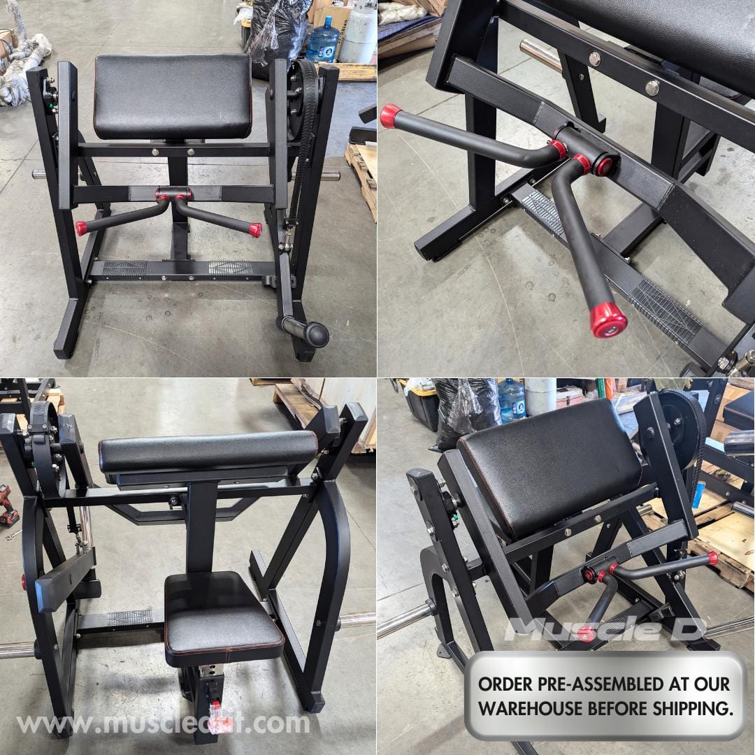 Excel Seated Biceps - Muscle D Fitness - Plate Load Arm Curl - Piston Assisted Seat Adjustment - Grit Grind Strength