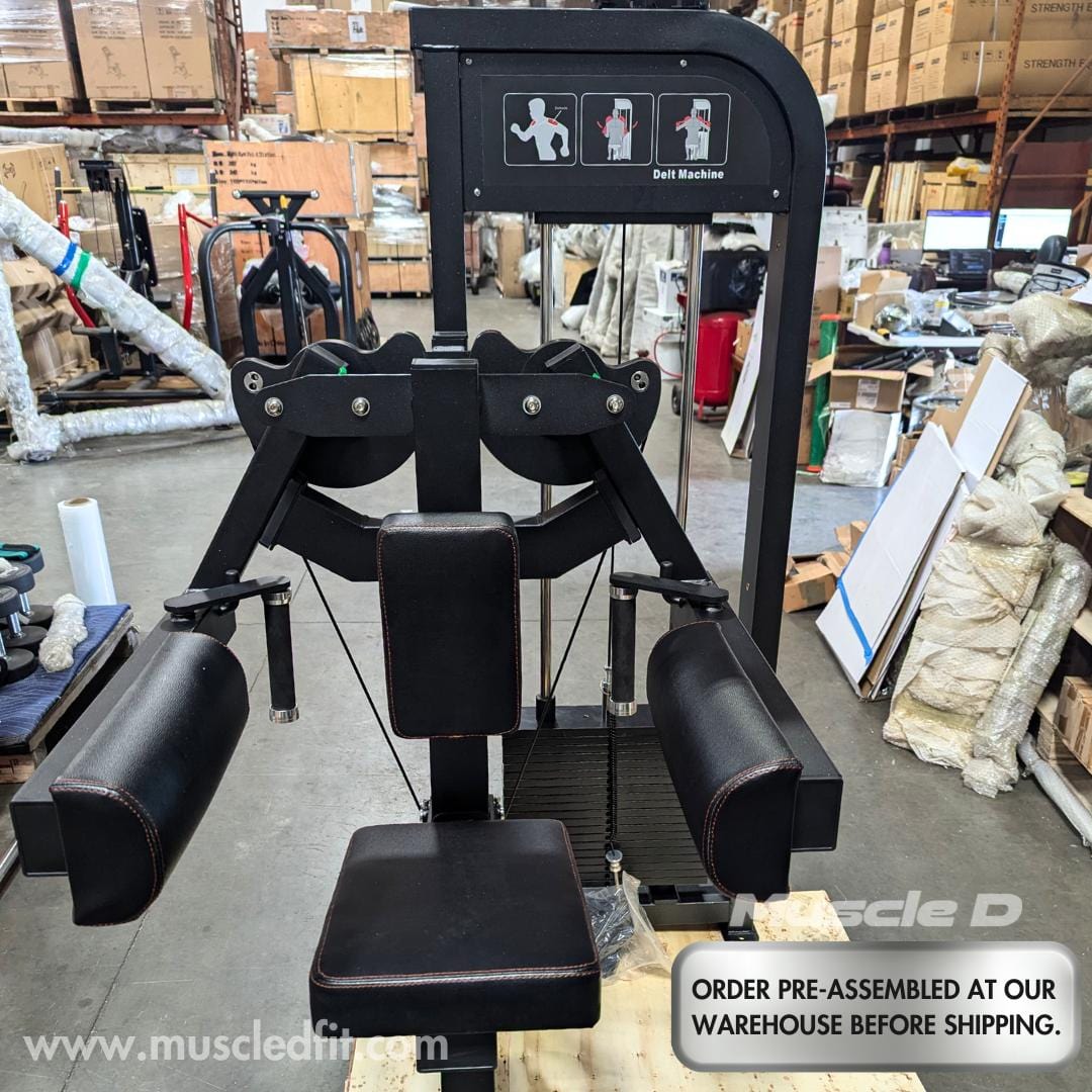 Excel Side Lateral - Muscle D Fitness - Selectorized Delt Raise - Gas Shock Assisted Seat Adjustment - Grit Grind Strength