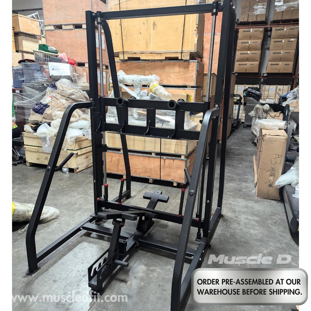 Excel Vertical Leg Press - Muscle D Fitness - Plate Load Leg Press - Adjustabe Back Pad - Weight Storage Pegs - Safety stops - Grit Grind Strength