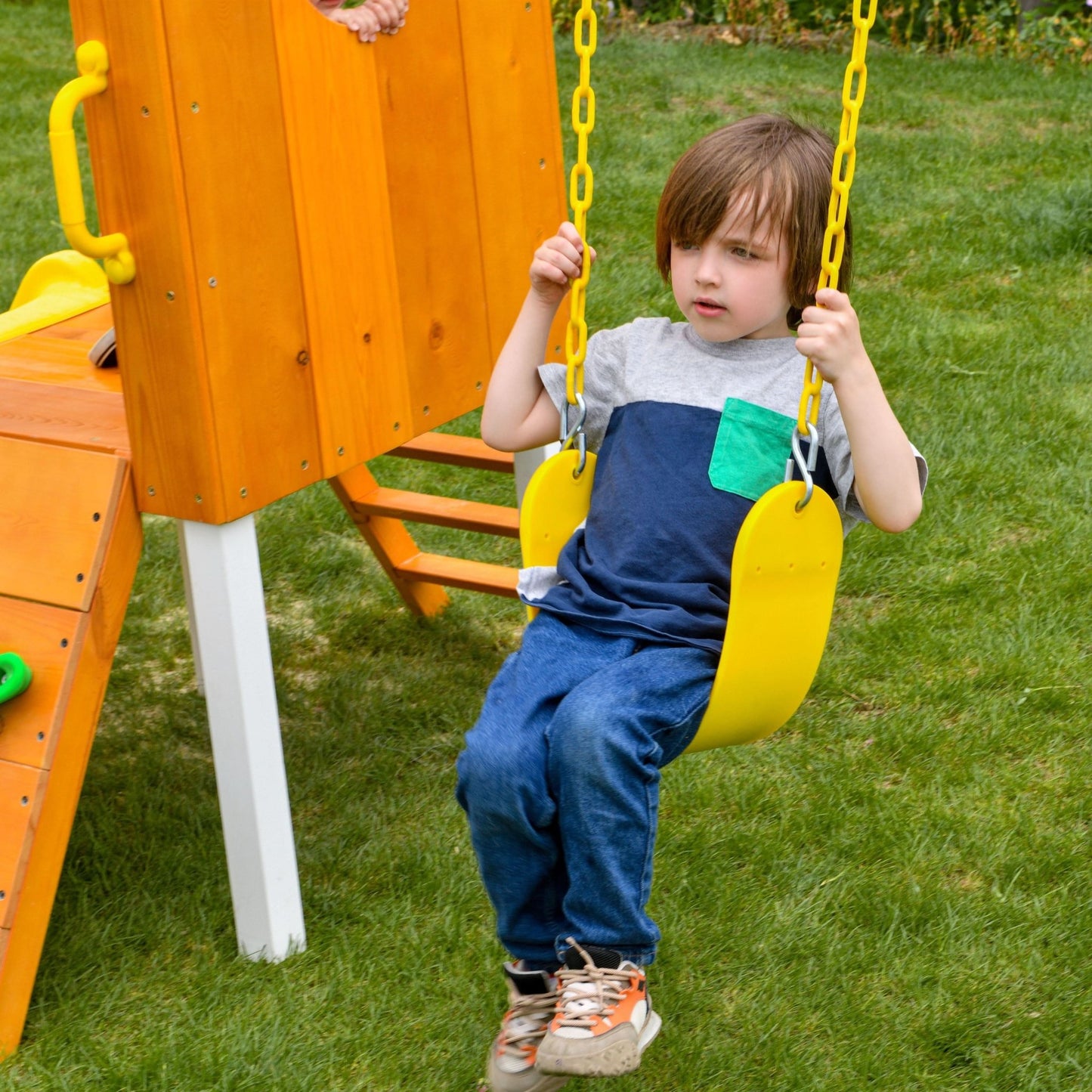 Forest Small Outdoor Toddler Swing Set | Compact Wooden Swing Frame for Babies & Kids - Grit Grind Strength