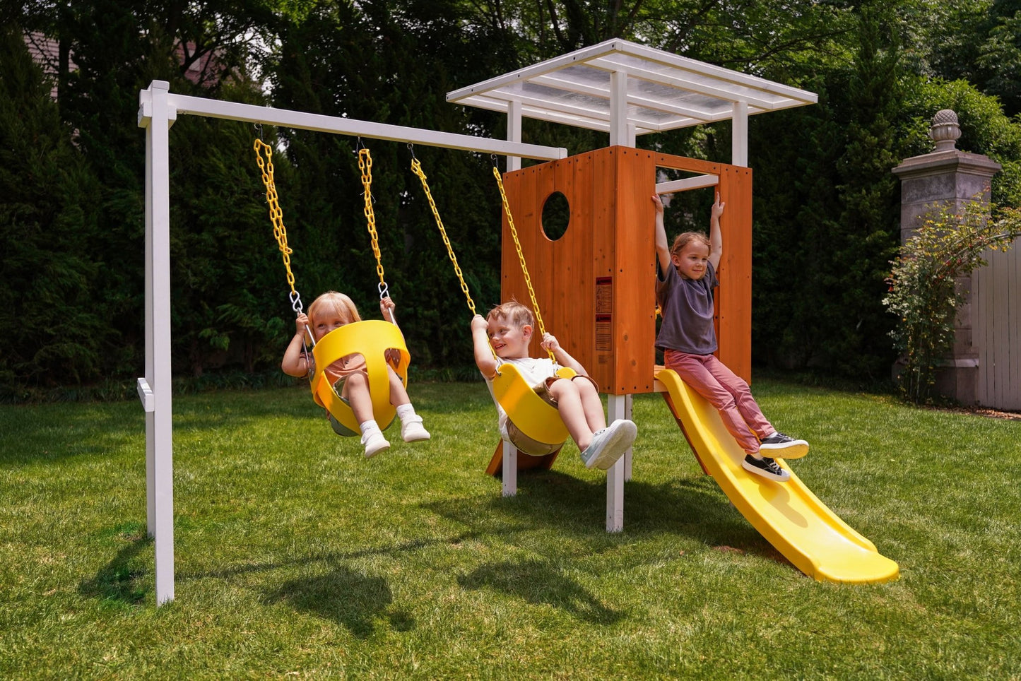 Forest Small Outdoor Toddler Swing Set | Compact Wooden Swing Frame for Babies & Kids - Grit Grind Strength