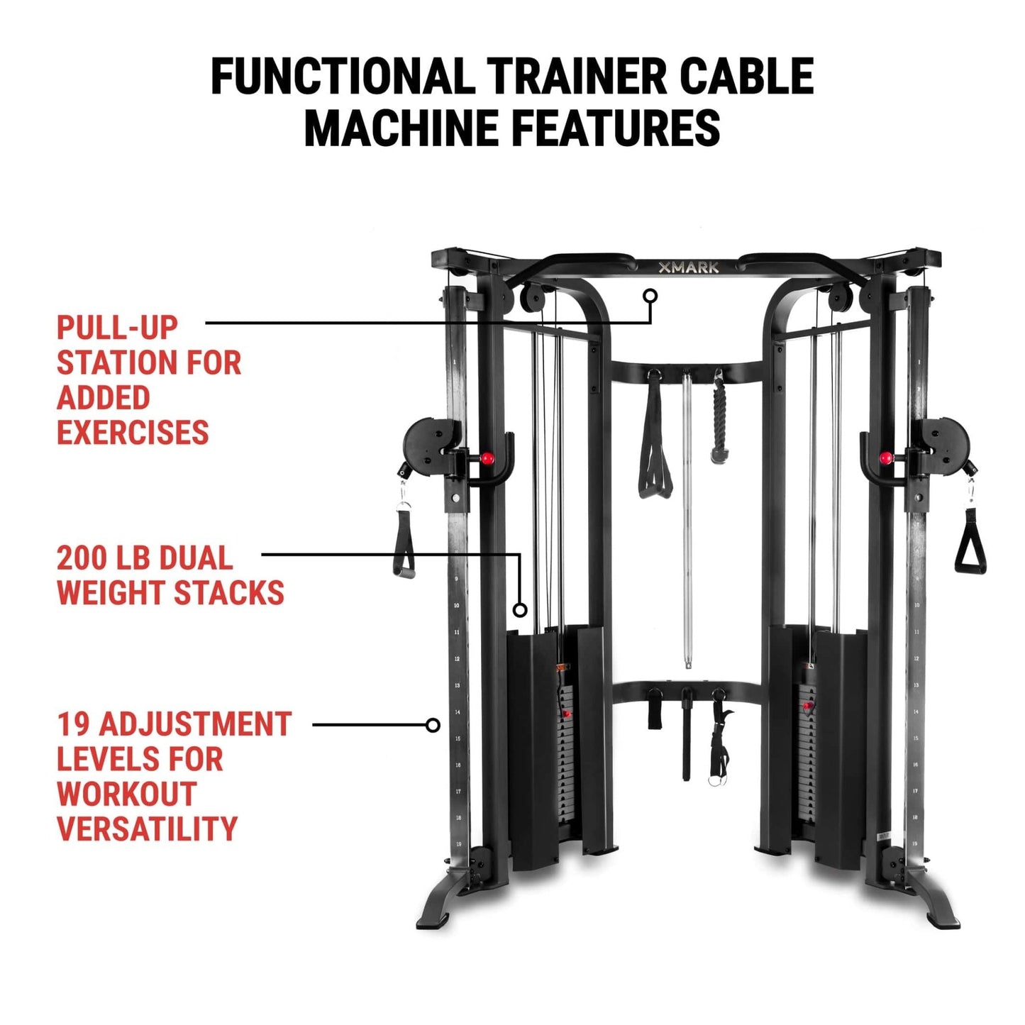 Functional Trainer Cable Machine with 200 lb Weight Stacks and Adjustable Weight Bench - Grit Grind Strength