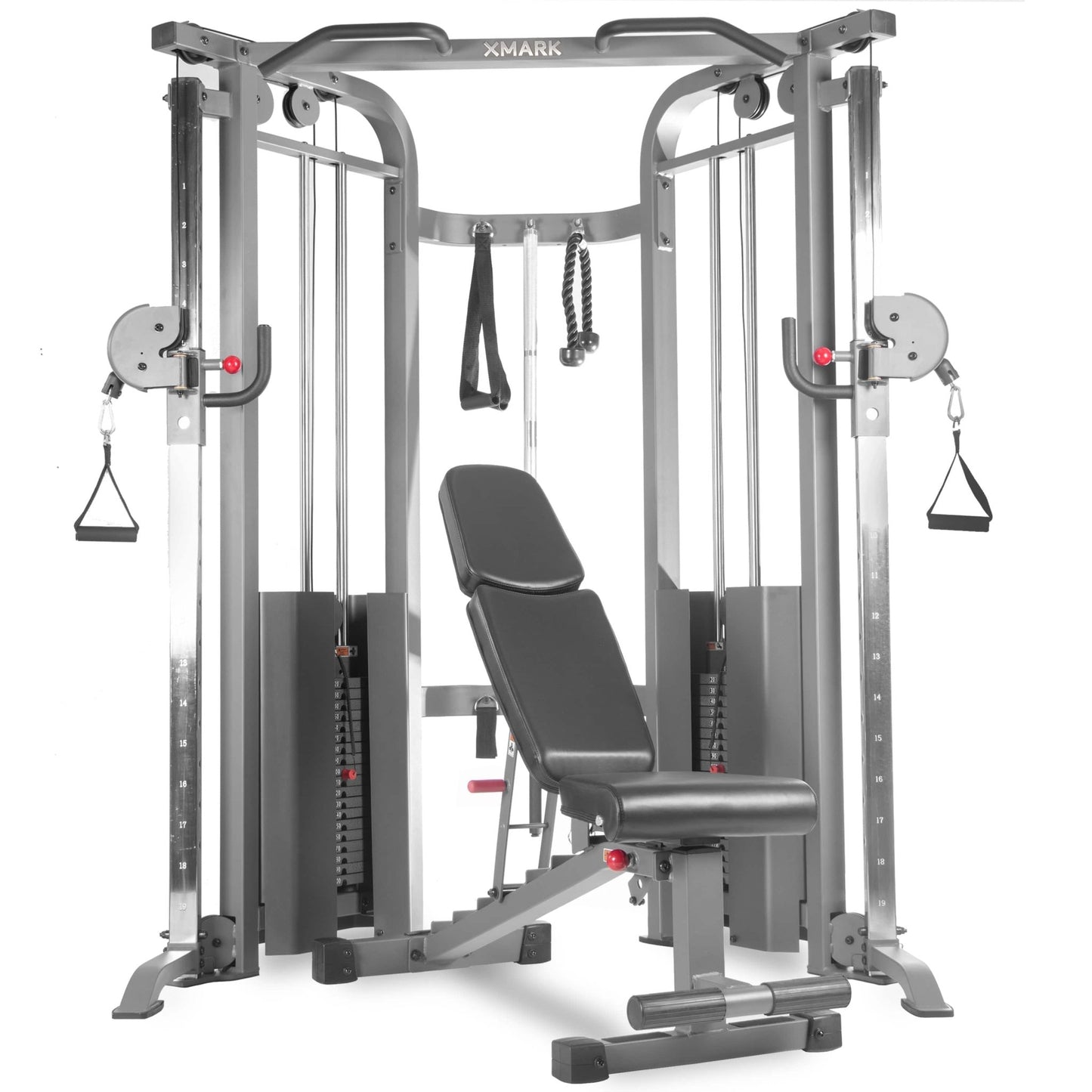 Functional Trainer Cable Machine with 200 lb Weight Stacks and Adjustable Weight Bench - Grit Grind Strength