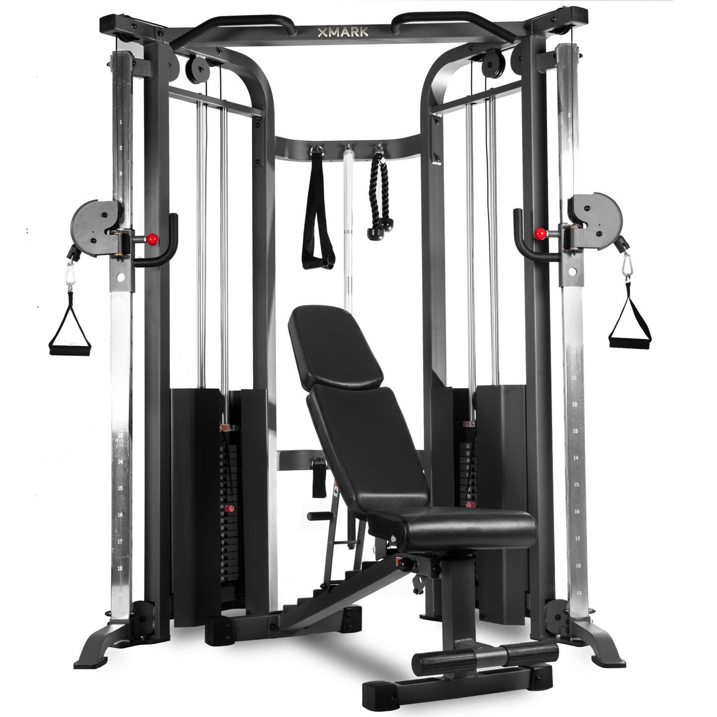 Functional Trainer Cable Machine with 200 lb Weight Stacks and Adjustable Weight Bench - Grit Grind Strength