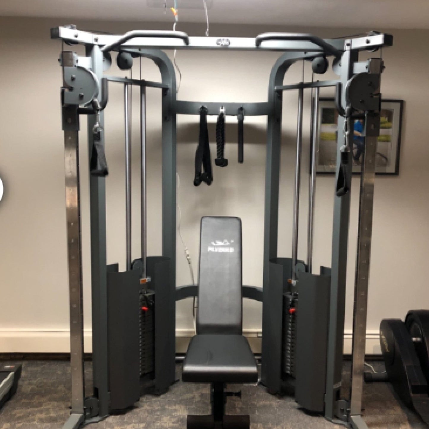 Functional Trainer Cable Machine with 200 lb Weight Stacks and Adjustable Weight Bench - Grit Grind Strength