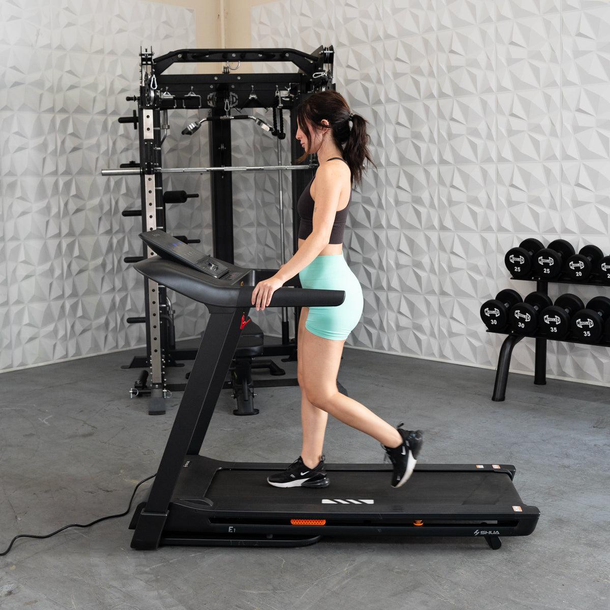 Light Commercial Folding Treadmill - Muscle D Fitness - LED Display - Heart Rate Monitor - Safety Clip - Grit Grind Strength