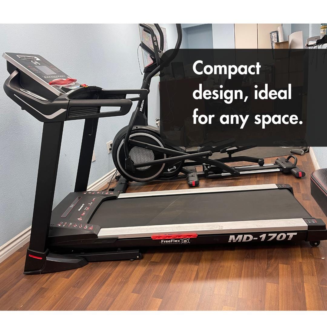 Light Commercial Treadmill - Muscle D Fitness - LED Display - Heart Rate Monitor - Cup Holder - Adjustable Speed and Incline - Grit Grind Strength