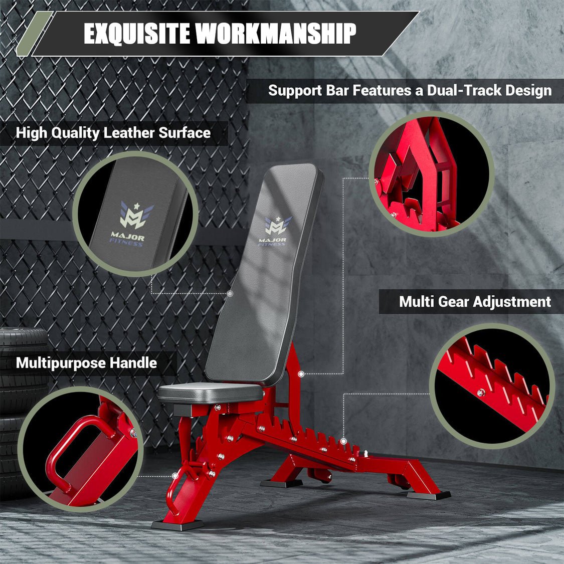 Major Fitness PLT01 Adjustable Bench | 1300 lb Capacity Weight Bench - Grit Grind Strength