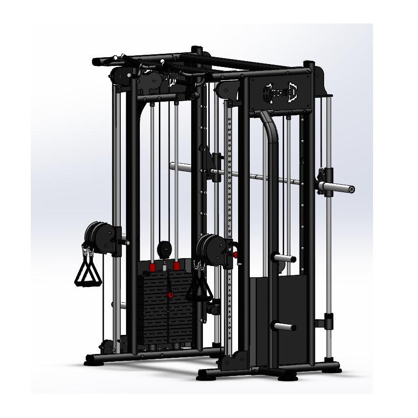 Megatron Dual Adjustable Pulley / Smith Combo - Muscle D Fitness - Selectorized Weight Adjustment - Functional Pull - Up Bar - Dual Station - Grit Grind Strength