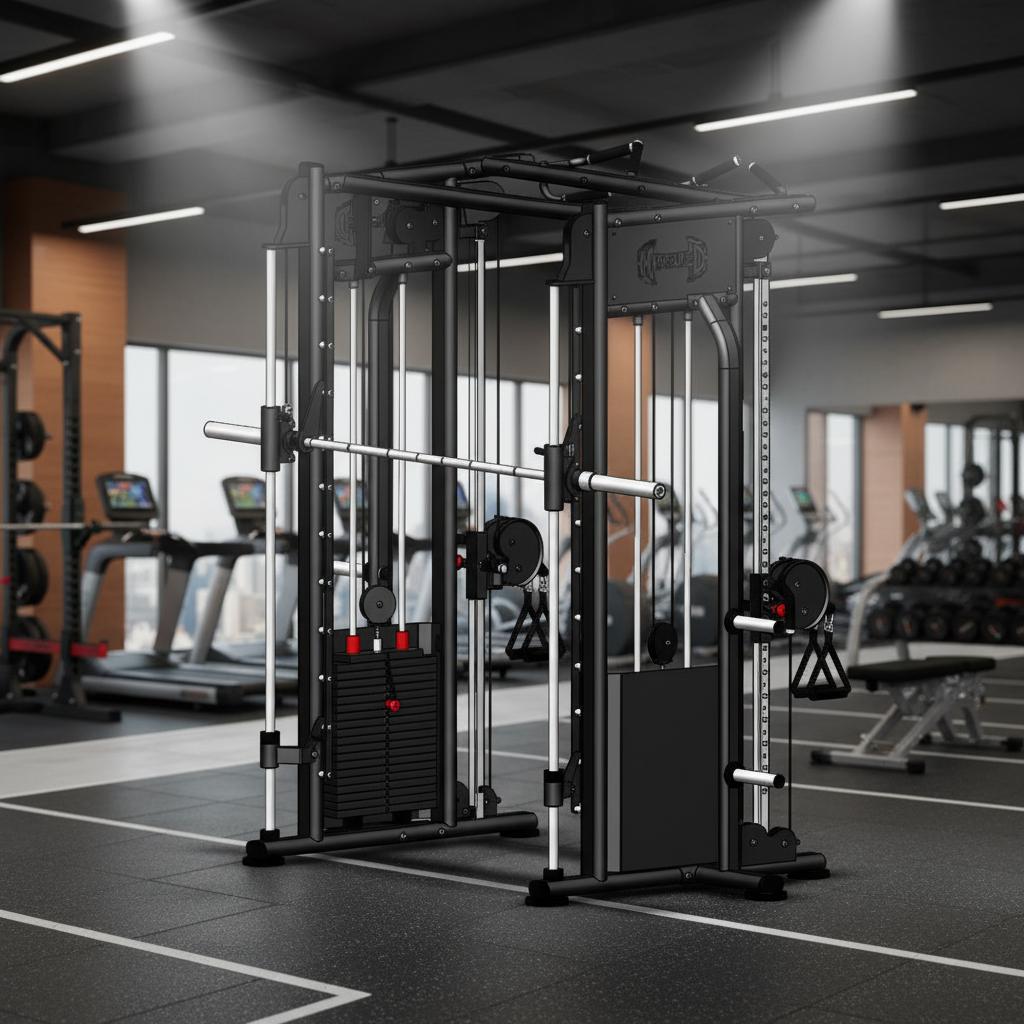 Megatron Dual Adjustable Pulley / Smith Combo - Muscle D Fitness - Selectorized Weight Adjustment - Functional Pull - Up Bar - Dual Station - Grit Grind Strength