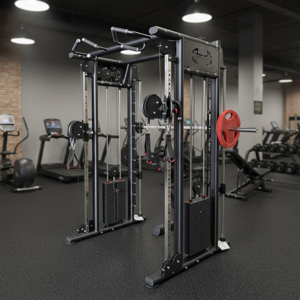 Megatron Dual Adjustable Pulley / Smith Combo - Muscle D Fitness - Selectorized Weight Adjustment - Functional Pull - Up Bar - Dual Station - Grit Grind Strength