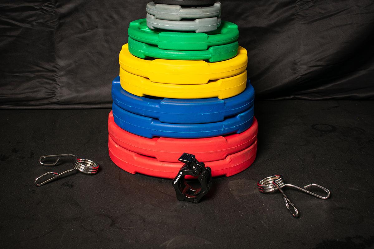 Muscle D 14 Olympic Plates + Bar + Spring Collars - Local Pick Up Only Deal(Paramount,CA) - Grit Grind Strength