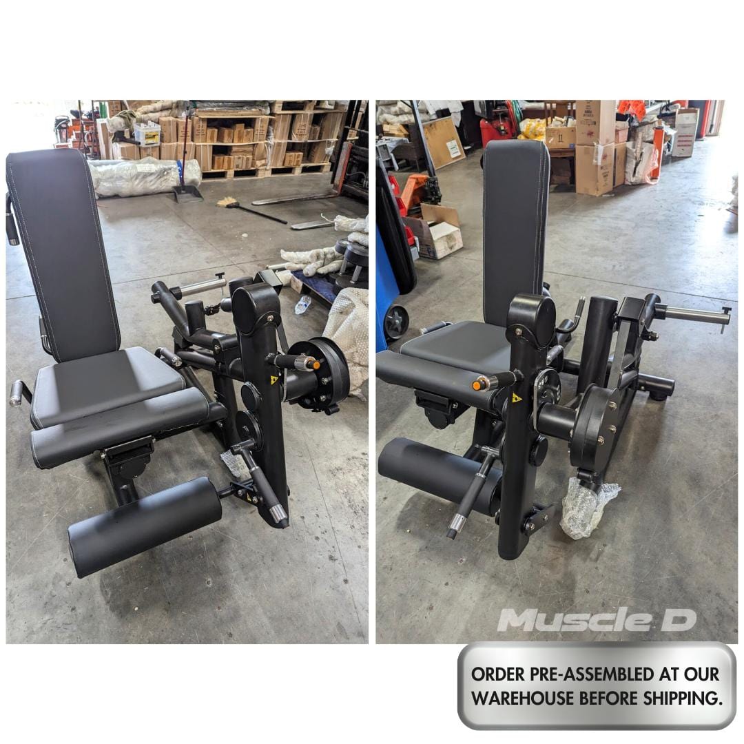 Pro Strength Leg Extension / Prone Leg Curl Combo - Muscle D Fitness - Plate Loaded Quad & Hamstring Machine - Grit Grind Strength