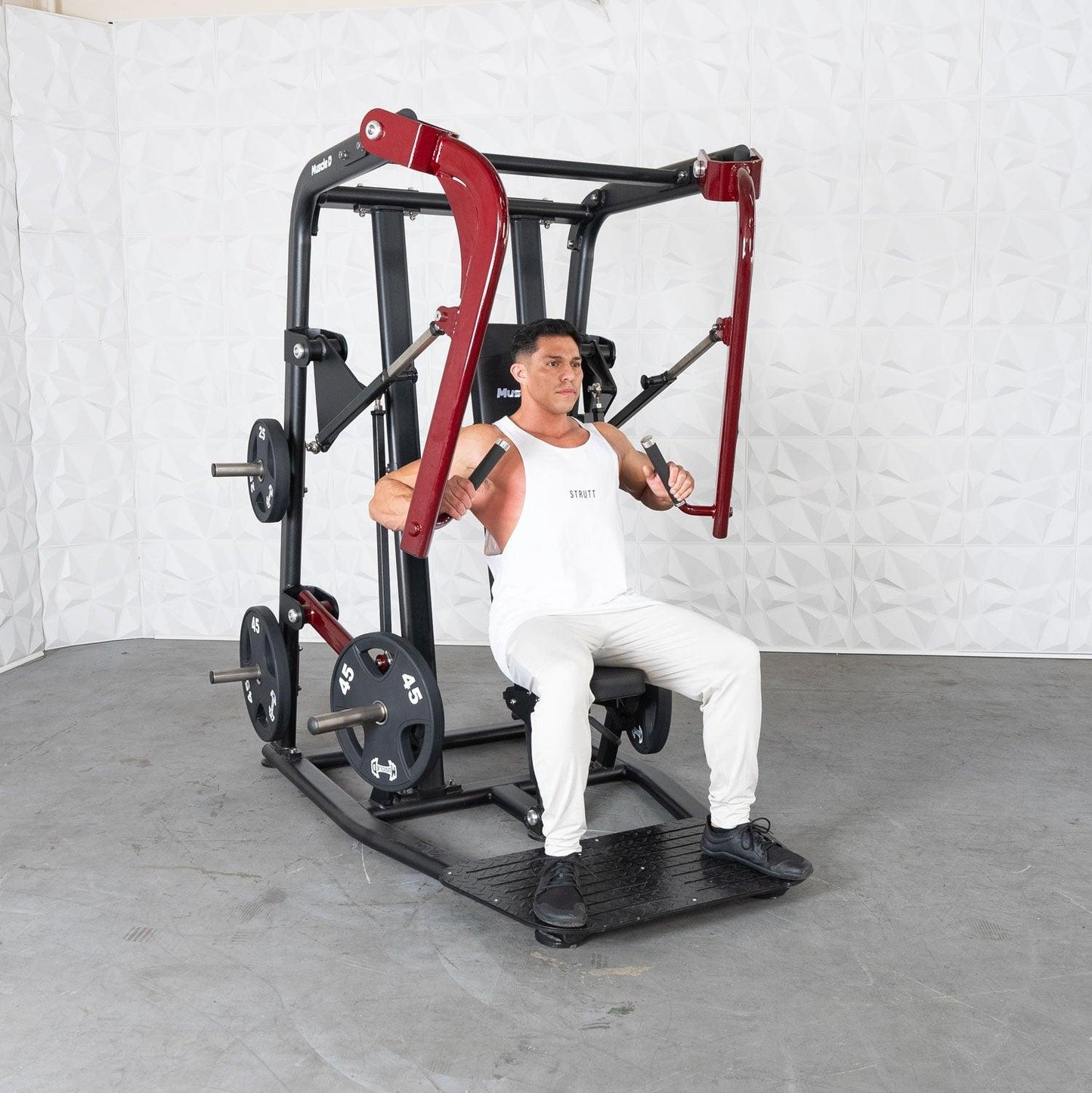 Pro Strength Wide Chest Press - Muscle D Fitness - Premium Adjustable Plate Loaded Bench Press - Grit Grind Strength