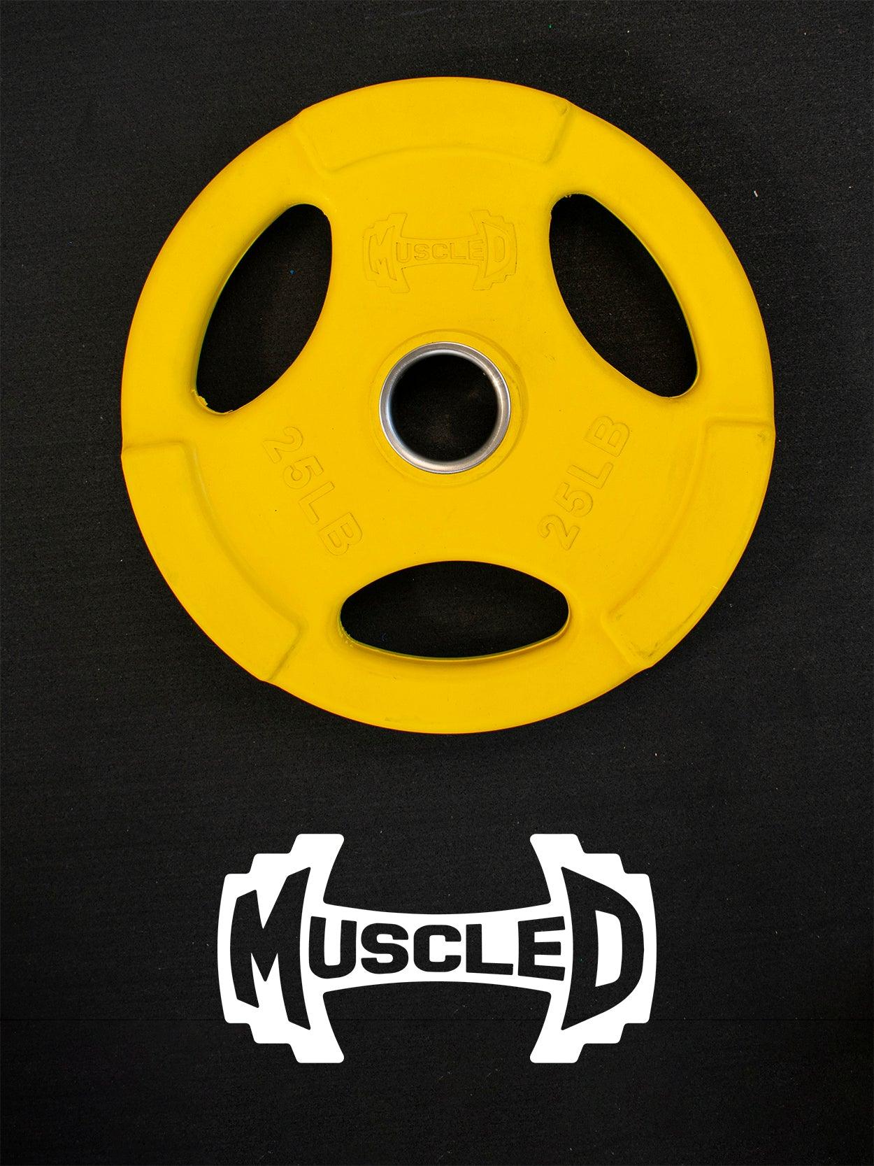 RUBBER COATED COLORED OLYMPIC PLATES: Rubber Plates, per Pair - Muscle D Fitness - Weights Pairs - Grit Grind Strength