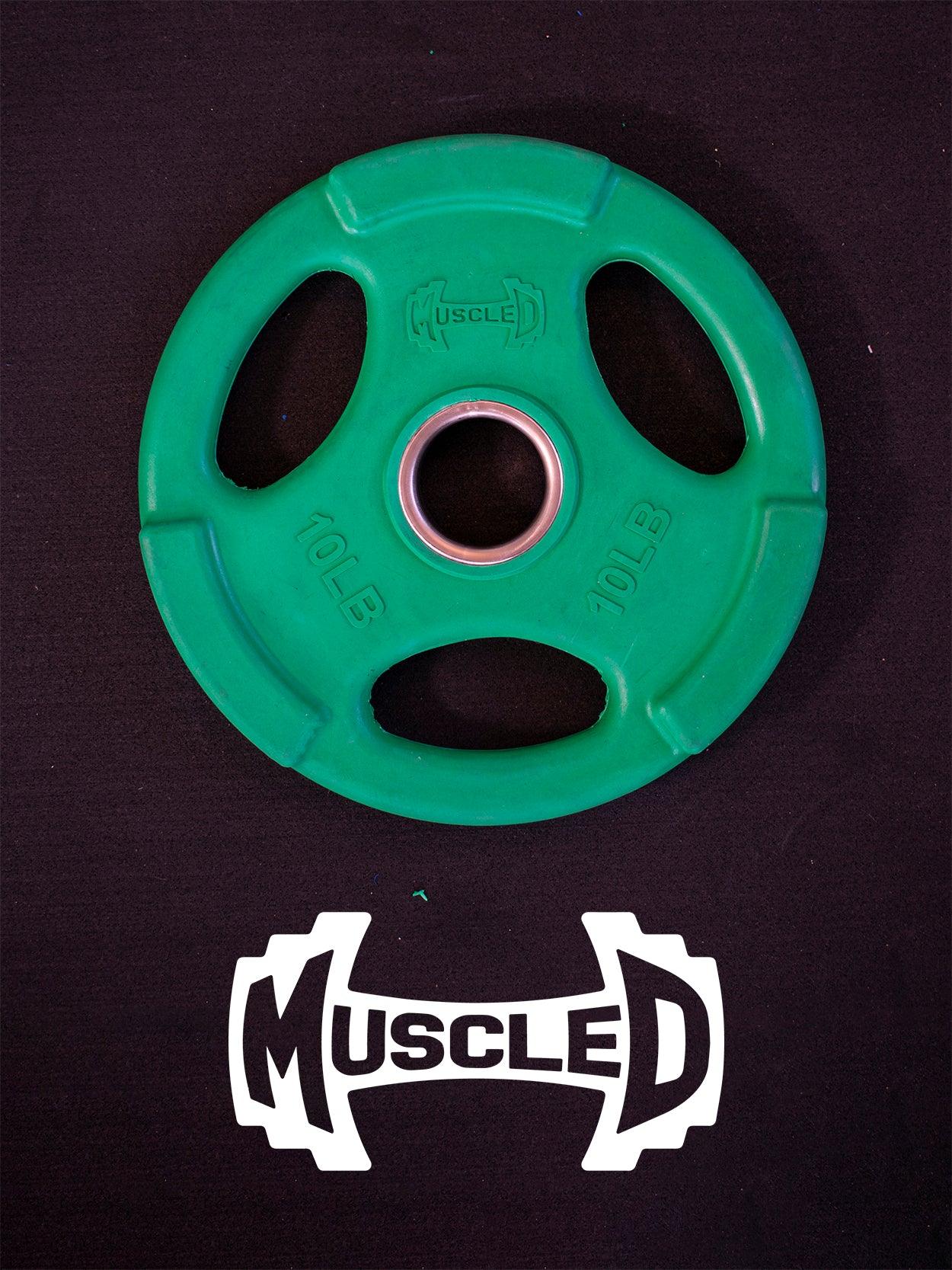 RUBBER COATED COLORED OLYMPIC PLATES: Rubber Plates, per Pair - Muscle D Fitness - Weights Pairs - Grit Grind Strength