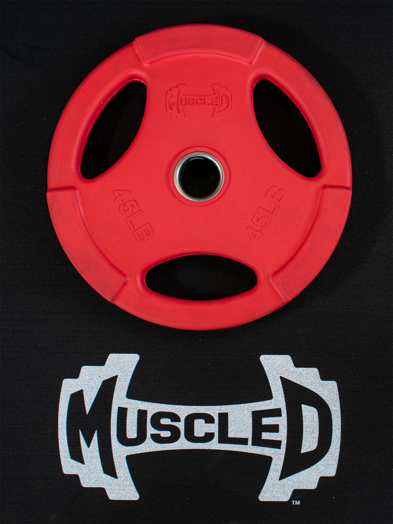 RUBBER COATED COLORED OLYMPIC PLATES: Rubber Plates, per Pair - Muscle D Fitness - Weights Pairs - Grit Grind Strength