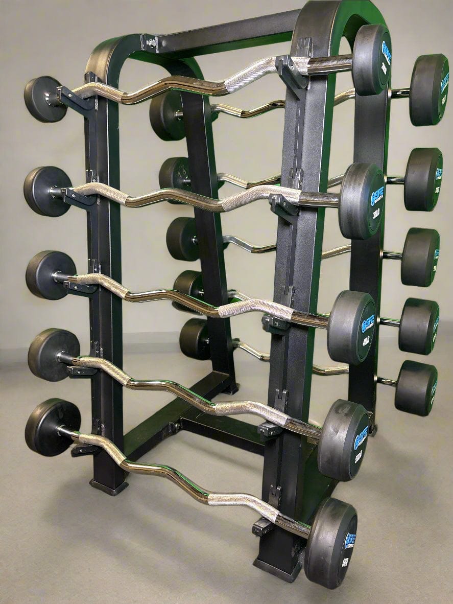 SFE Rubber Fixed EZ Curl Barbell SET 20LBs - 110LBs with Rack (New) - Grit Grind Strength