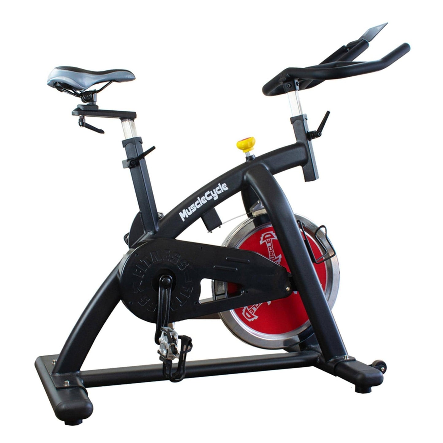 Stationary Exercise Bike - Muscle D Fitness - Commercial Grade Stationary Bike with Device Holder - Grit Grind Strength