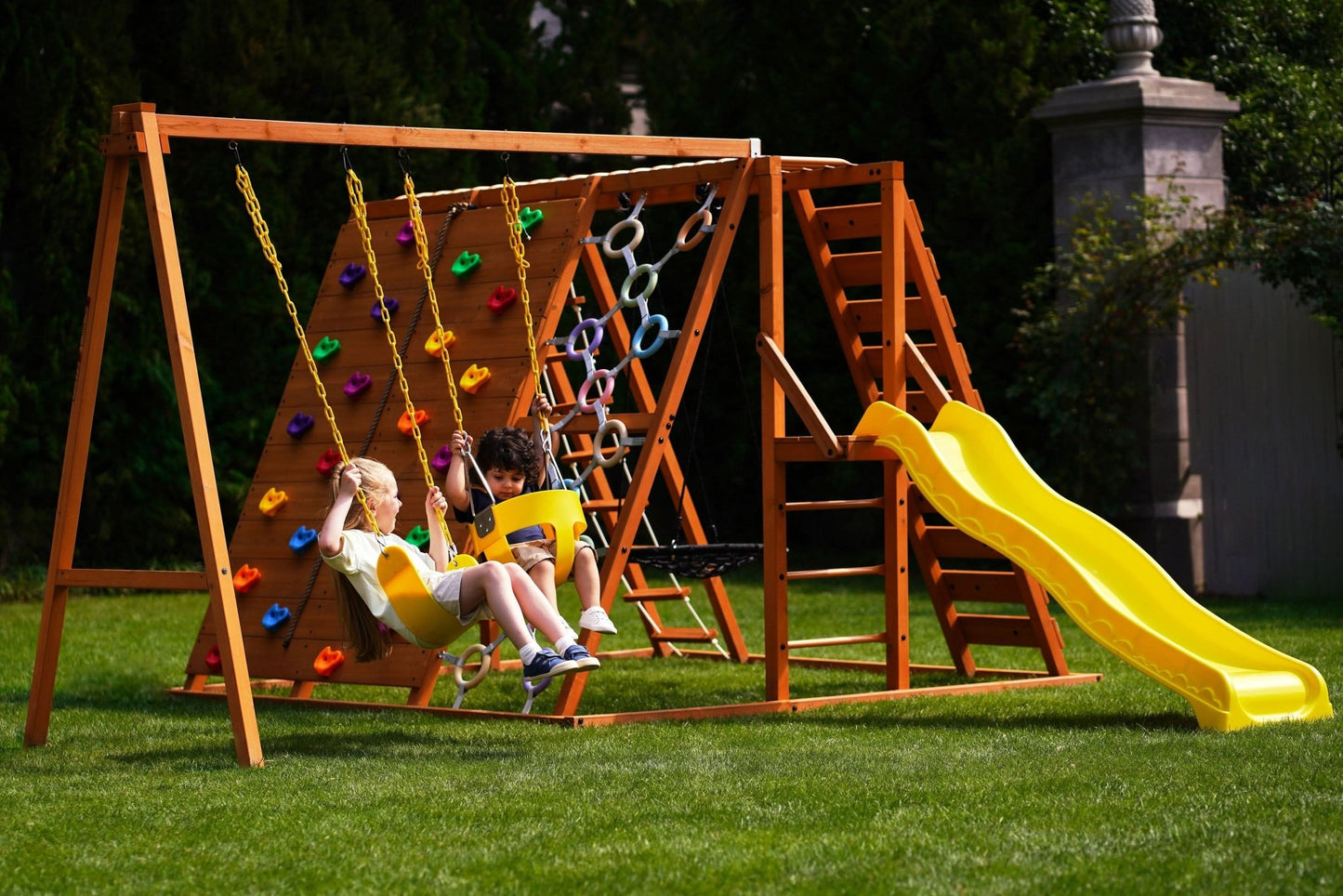 Sycamore Backyard Climbing Set – 2 Swings, Trapeze Bar & Outdoor Fun - Grit Grind Strength