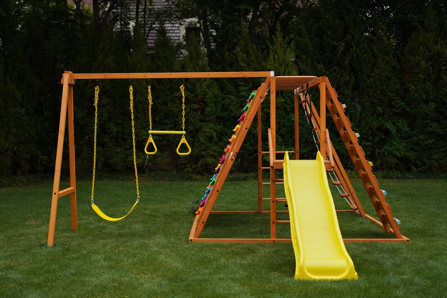 Sycamore Backyard Climbing Set – 2 Swings, Trapeze Bar & Outdoor Fun - Grit Grind Strength