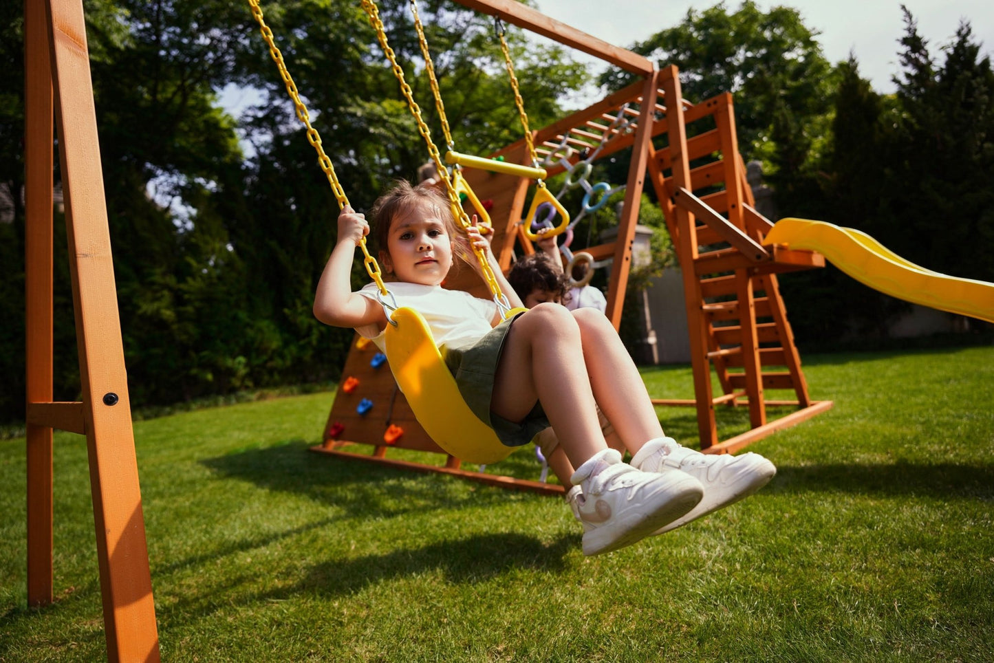 Sycamore Backyard Climbing Set – 2 Swings, Trapeze Bar & Outdoor Fun - Grit Grind Strength