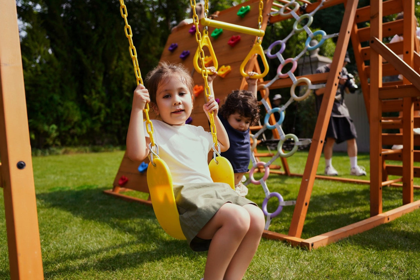 Sycamore Backyard Climbing Set – 2 Swings, Trapeze Bar & Outdoor Fun - Grit Grind Strength