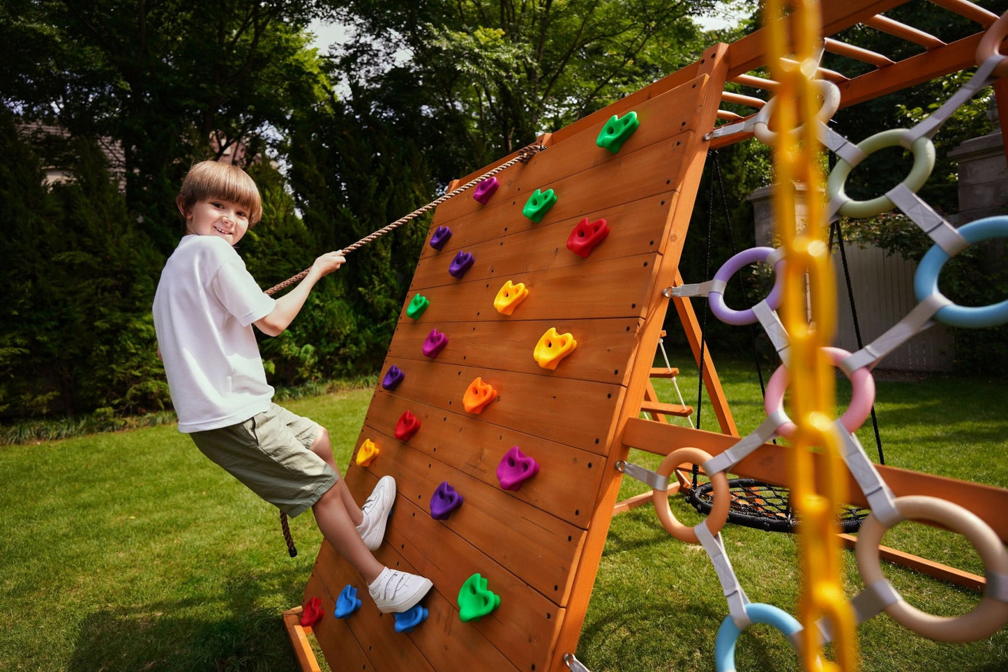 Sycamore Backyard Climbing Set – 2 Swings, Trapeze Bar & Outdoor Fun - Grit Grind Strength