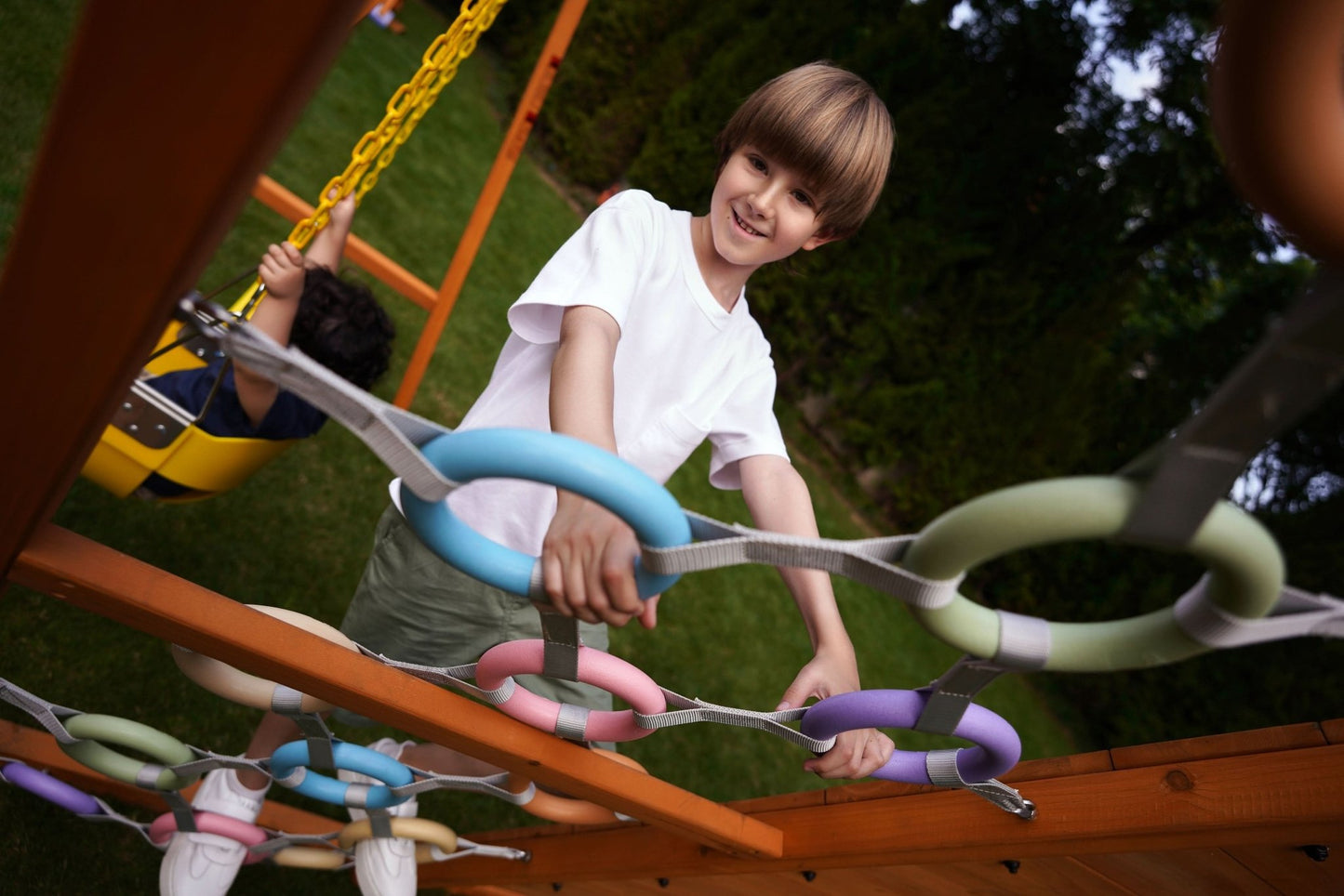 Sycamore Backyard Climbing Set – 2 Swings, Trapeze Bar & Outdoor Fun - Grit Grind Strength