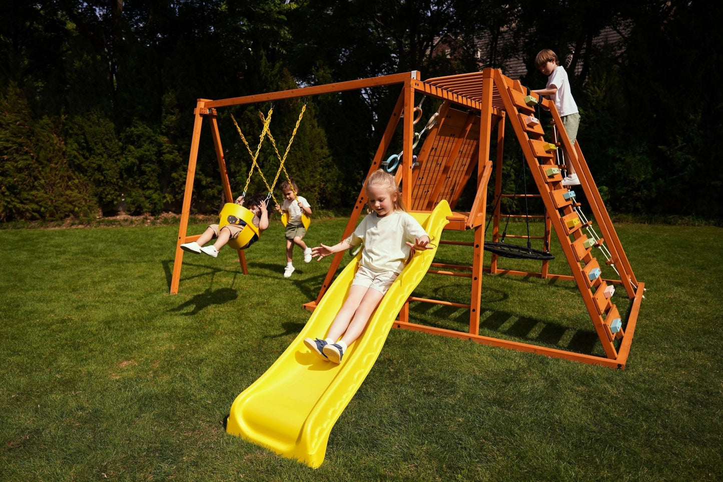 Sycamore Backyard Climbing Set – 2 Swings, Trapeze Bar & Outdoor Fun - Grit Grind Strength